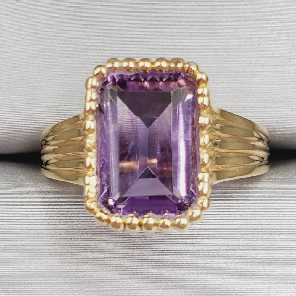 Emerald Cut Purple Amethyst Ring | Yellow Gold Plated 925 Sterling Silver